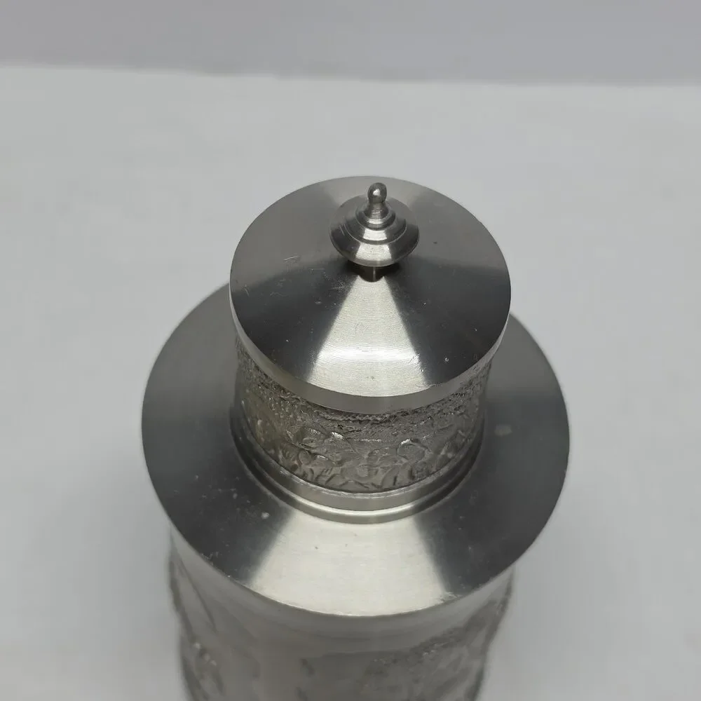 Vintage Bangkok Pewter Thailand Tea Coffee Caddy Container Elephants Embossed